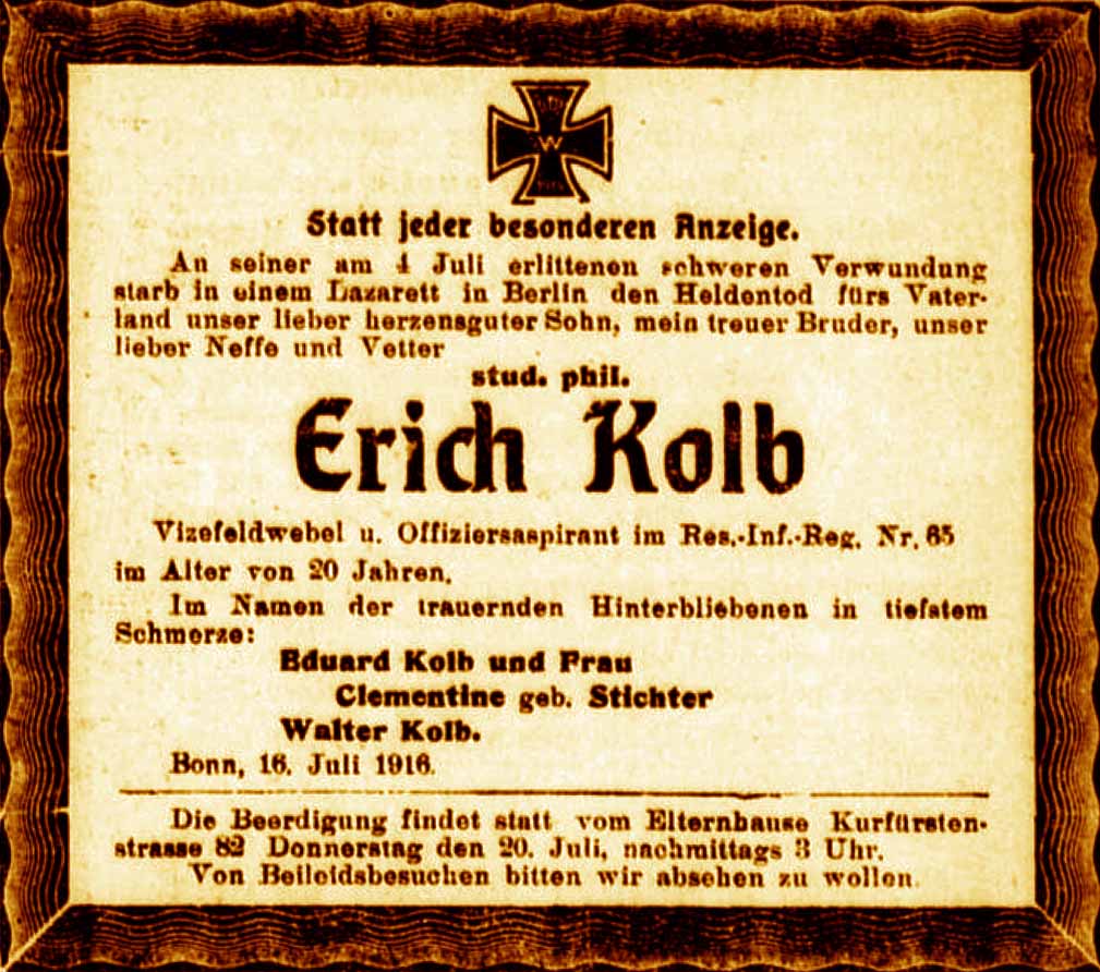 Anzeige im General-Anzeiger vom 18. Juli 1916
