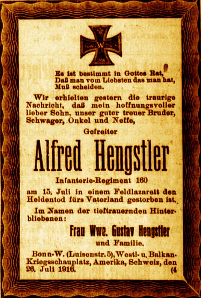 Anzeige im General-Anzeiger vom 27. Juli 1916