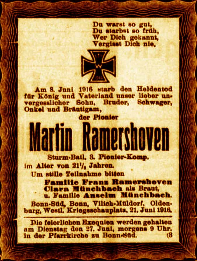 Anzeige im General-Anzeiger vom 21. Juni 1916