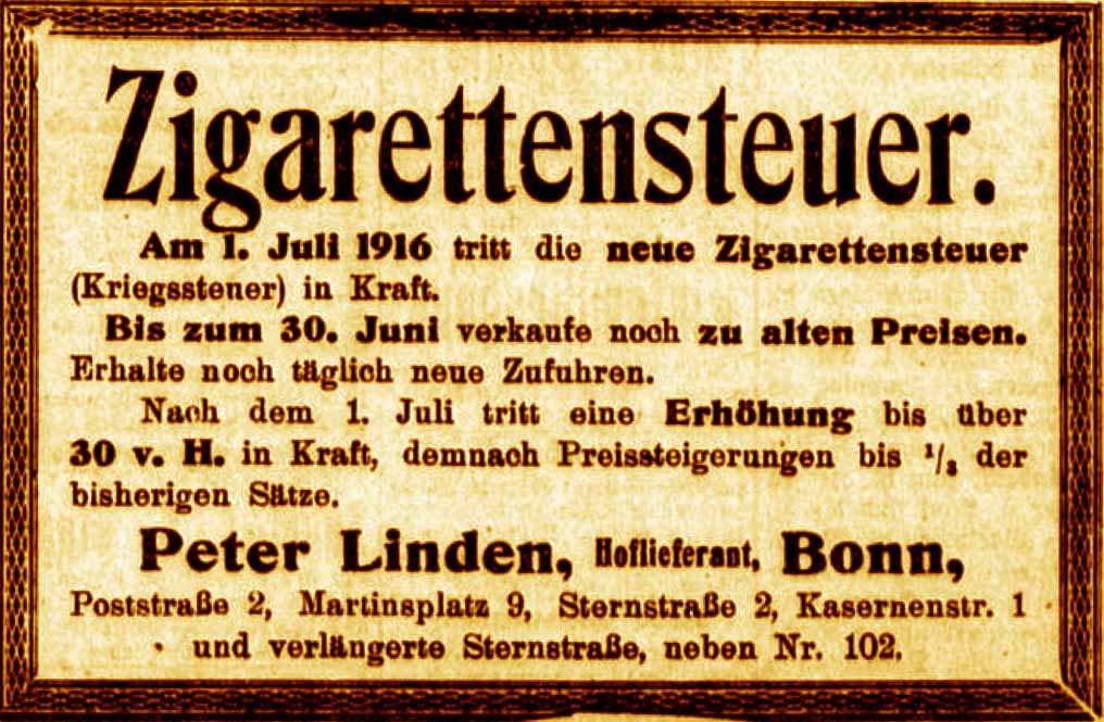 Anzeige im General-Anzeiger vom 25. Juni 1916