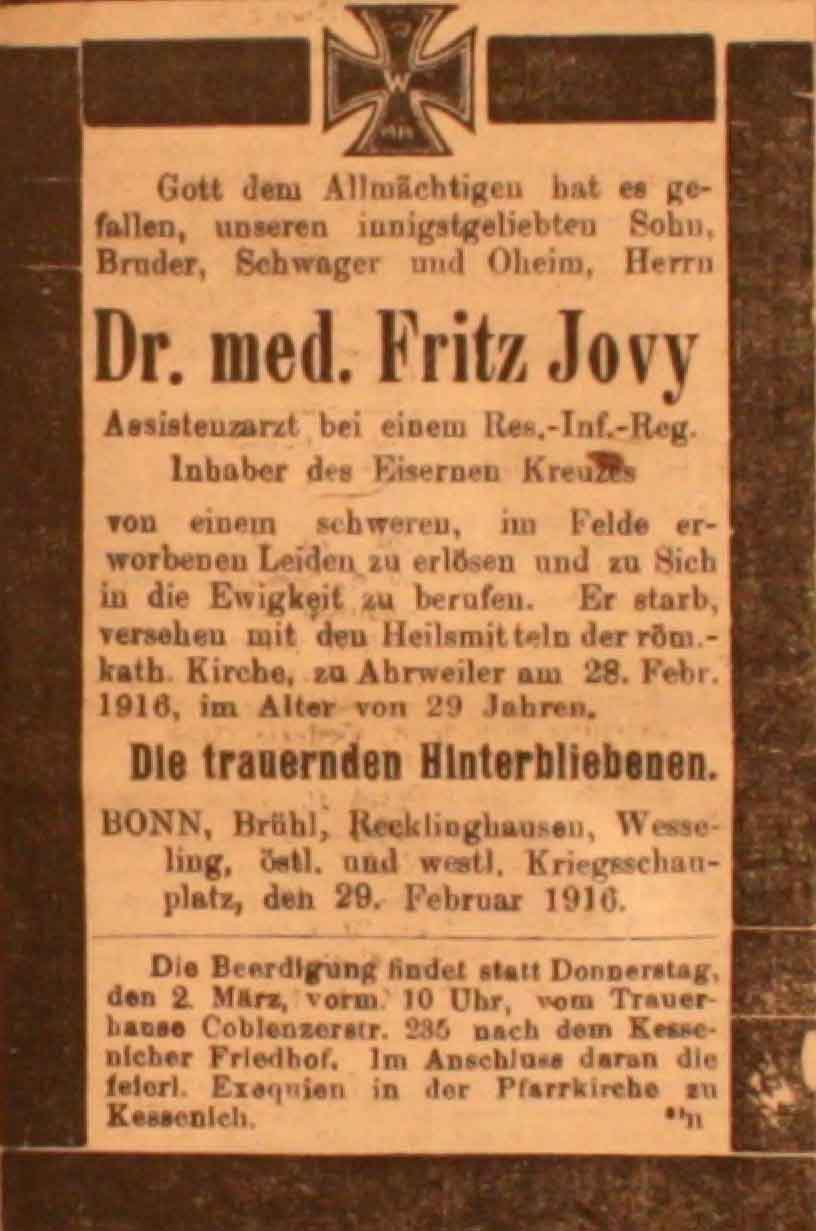 Anzeige in der Deutschen Reichs-Zeitung vom 1. März 1916