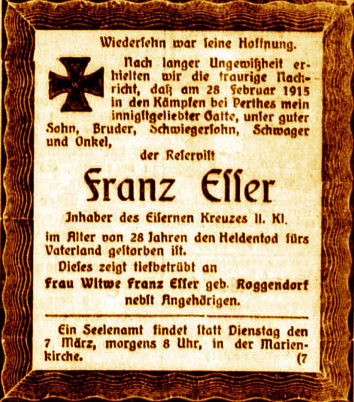 Anzeige im General-Anzeiger vom 5. März 1916