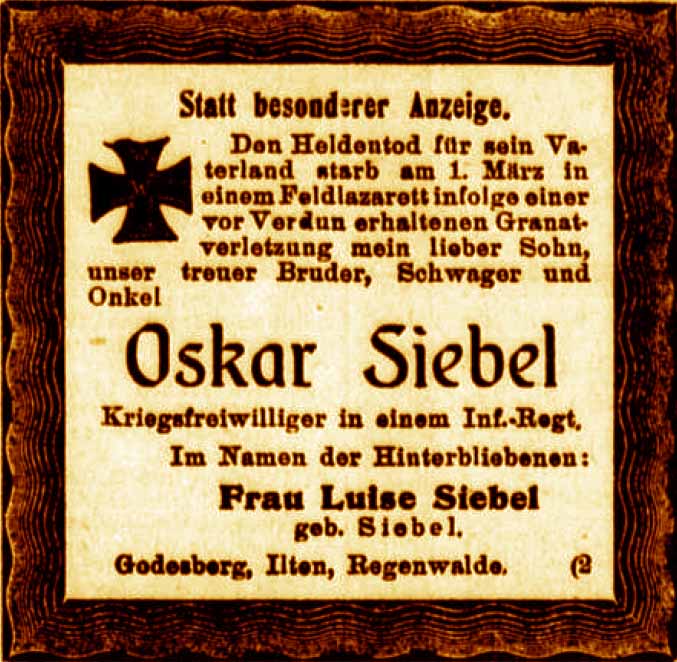 Anzeige im General-Anzeiger vom 7. März 1916