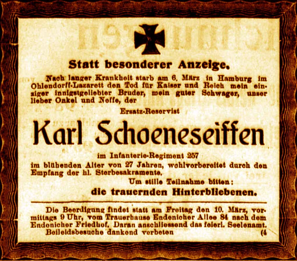 Anzeige im General-Anzeiger vom 9. März 1916