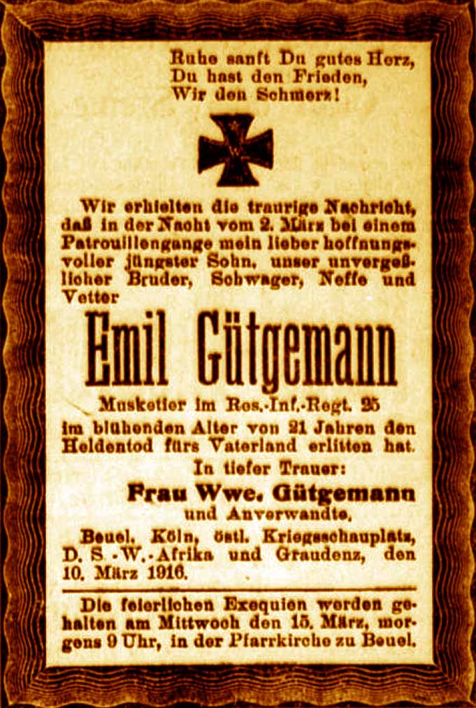 Anzeige im General-Anzeiger vom 10. März 1916