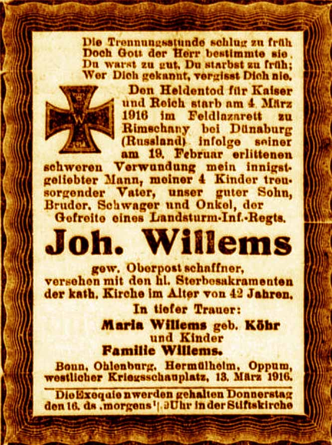 Anzeige im General-Anzeiger vom 14. März 1916