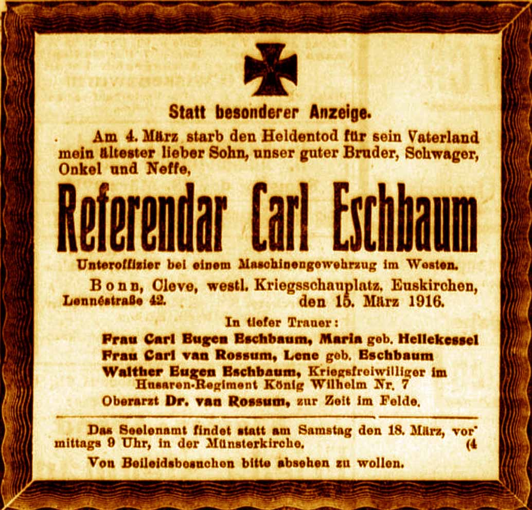 Anzeige im General-Anzeiger vom 16. März 1916