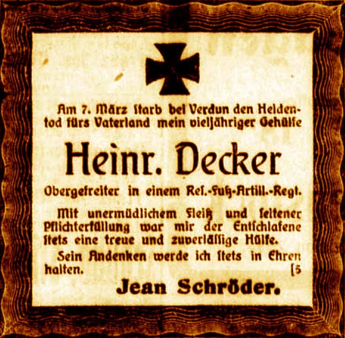 Anzeige im General-Anzeiger vom 17. März 1916