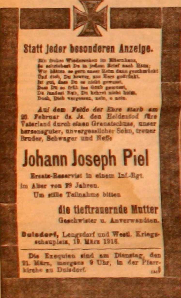 Anzeige in der Deutschen Reichs-Zeitung vom 19. März 1916