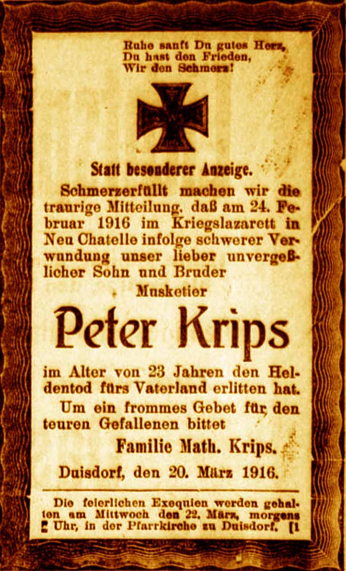 Anzeige im General-Anzeiger vom 20. März 1916