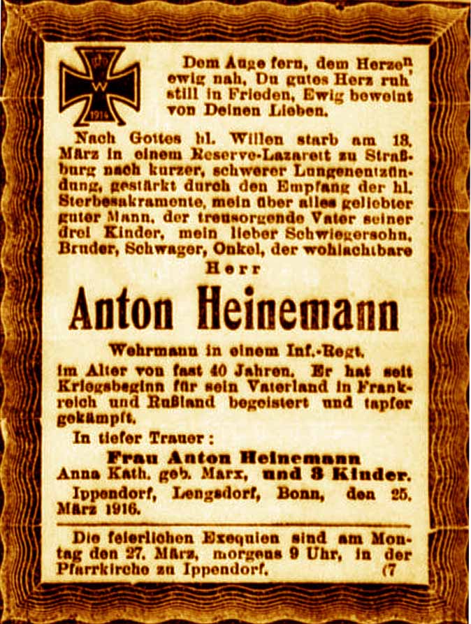 Anzeige im General-Anzeiger vom 26. März 1916