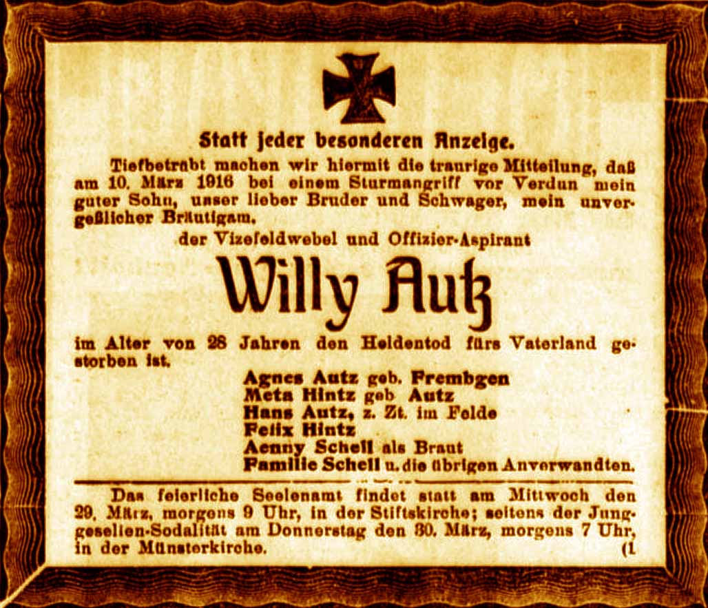 Anzeige im General-Anzeiger vom 27. März 1916