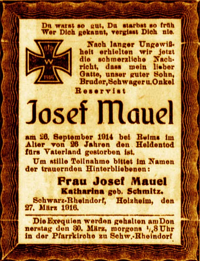 Anzeige im General-Anzeiger vom 27. März 1916