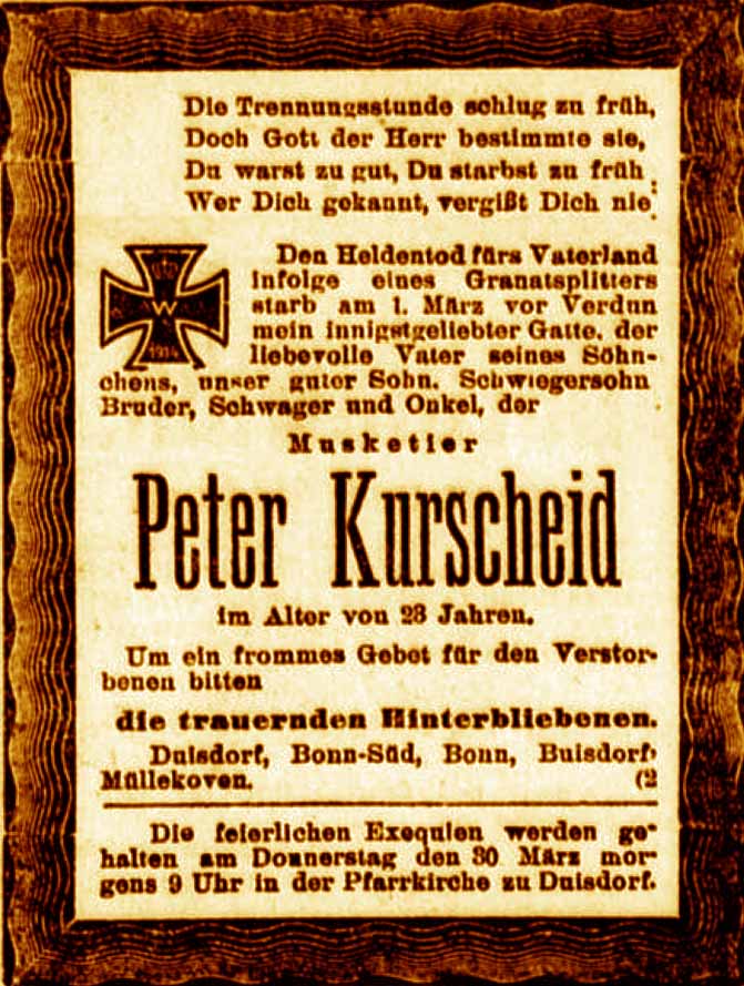 Anzeige im General-Anzeiger vom 28. März 1916