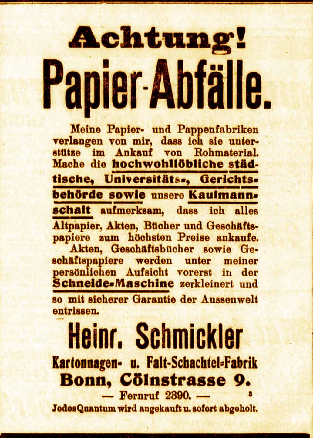 Anzeige im General-Anzeiger vom 29. März 1916
