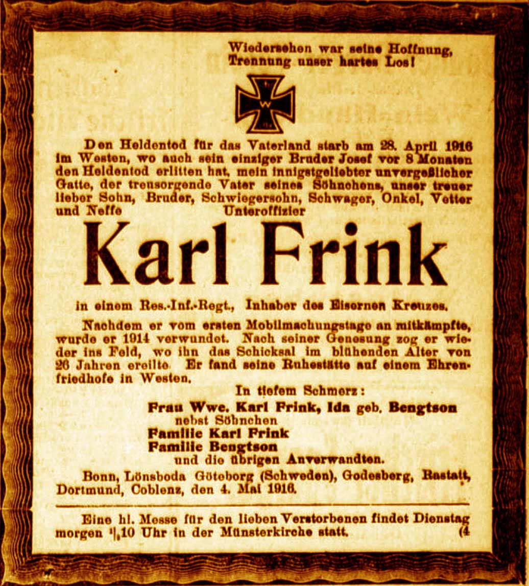 Anzeige im General-Anzeiger vom 4. Mai 1916