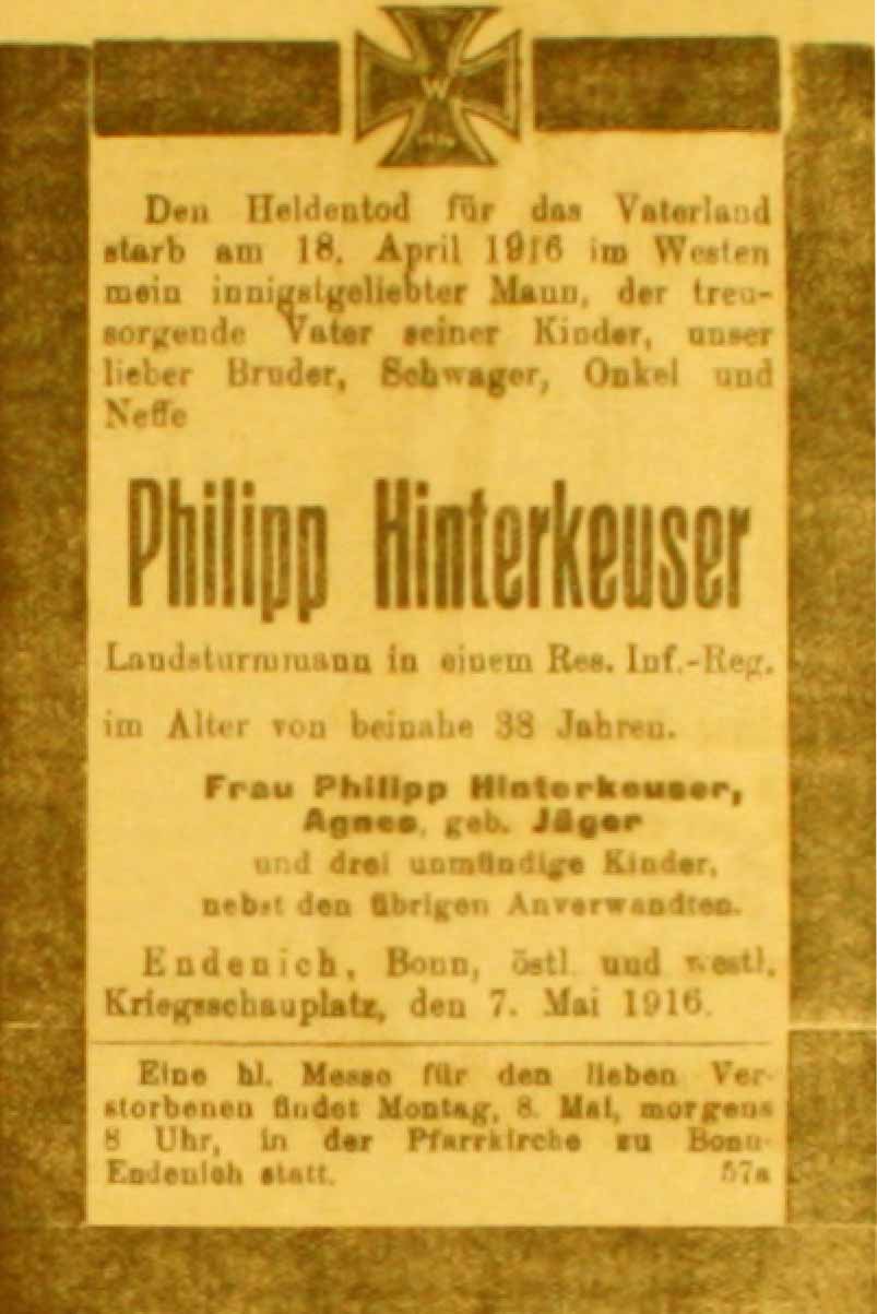 Anzeige in der Deutschen Reichs-Zeitung vom 7. Mai 1916