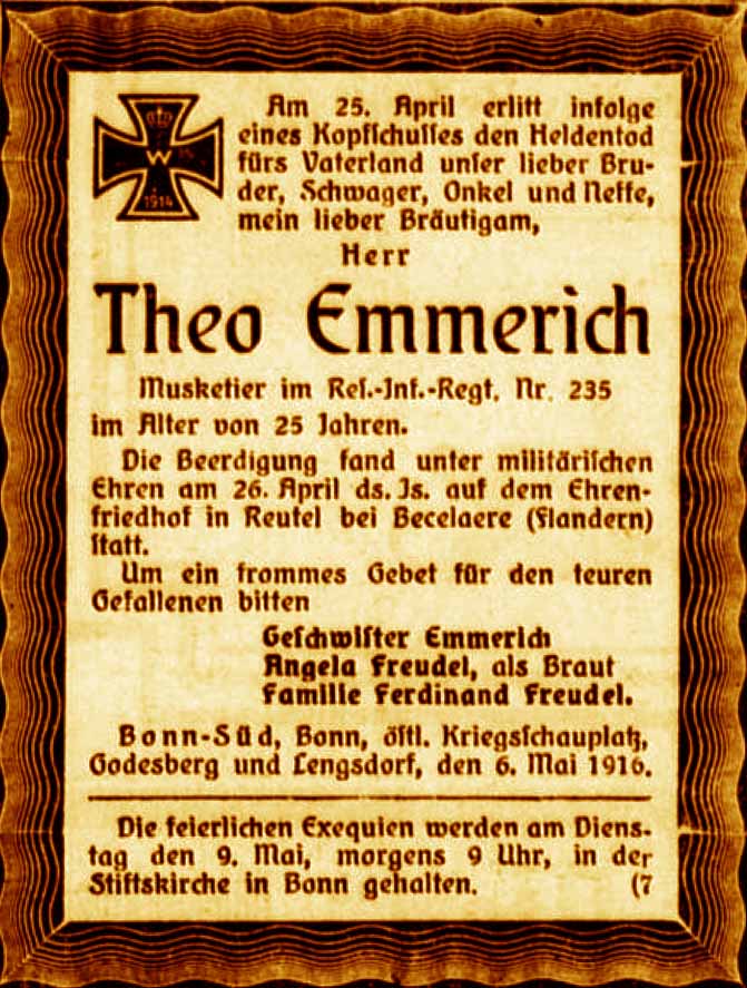 Anzeige im General-Anzeiger vom 7. Mai 1916