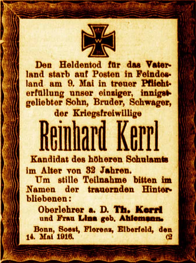 Anzeige im General-Anzeiger vom 16. Mai 1916