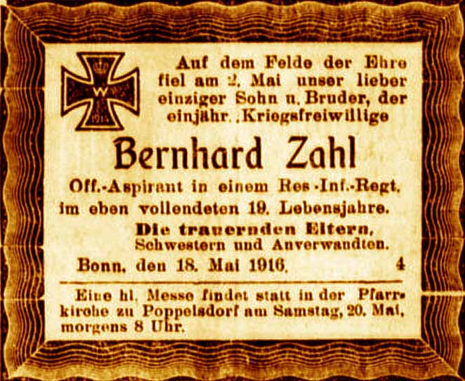 Anzeige im General-Anzeiger vom 18. Mai 1916