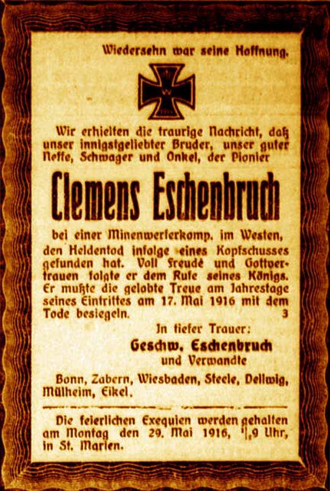 Anzeige im General-Anzeiger vom 24. Mai 1916
