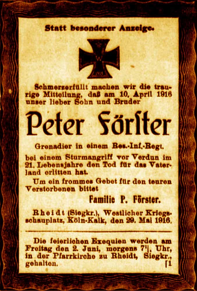 Anzeige im General-Anzeiger vom 29. Mai 1916