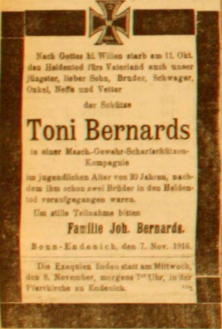 Anzeige in der Deutschen Reichs-Zeitung vom 7. November 1916