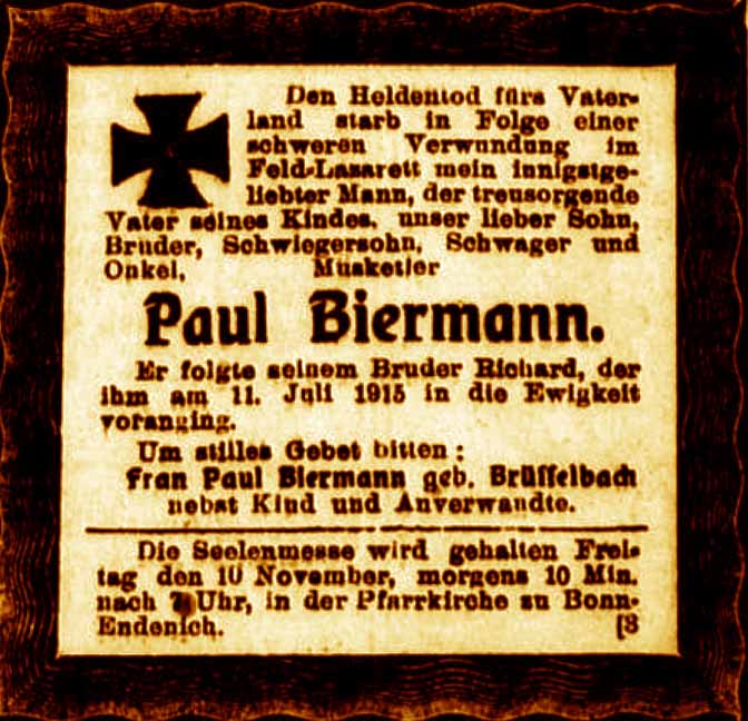 Anzeige im General-Anzeiger vom 8. November 1916