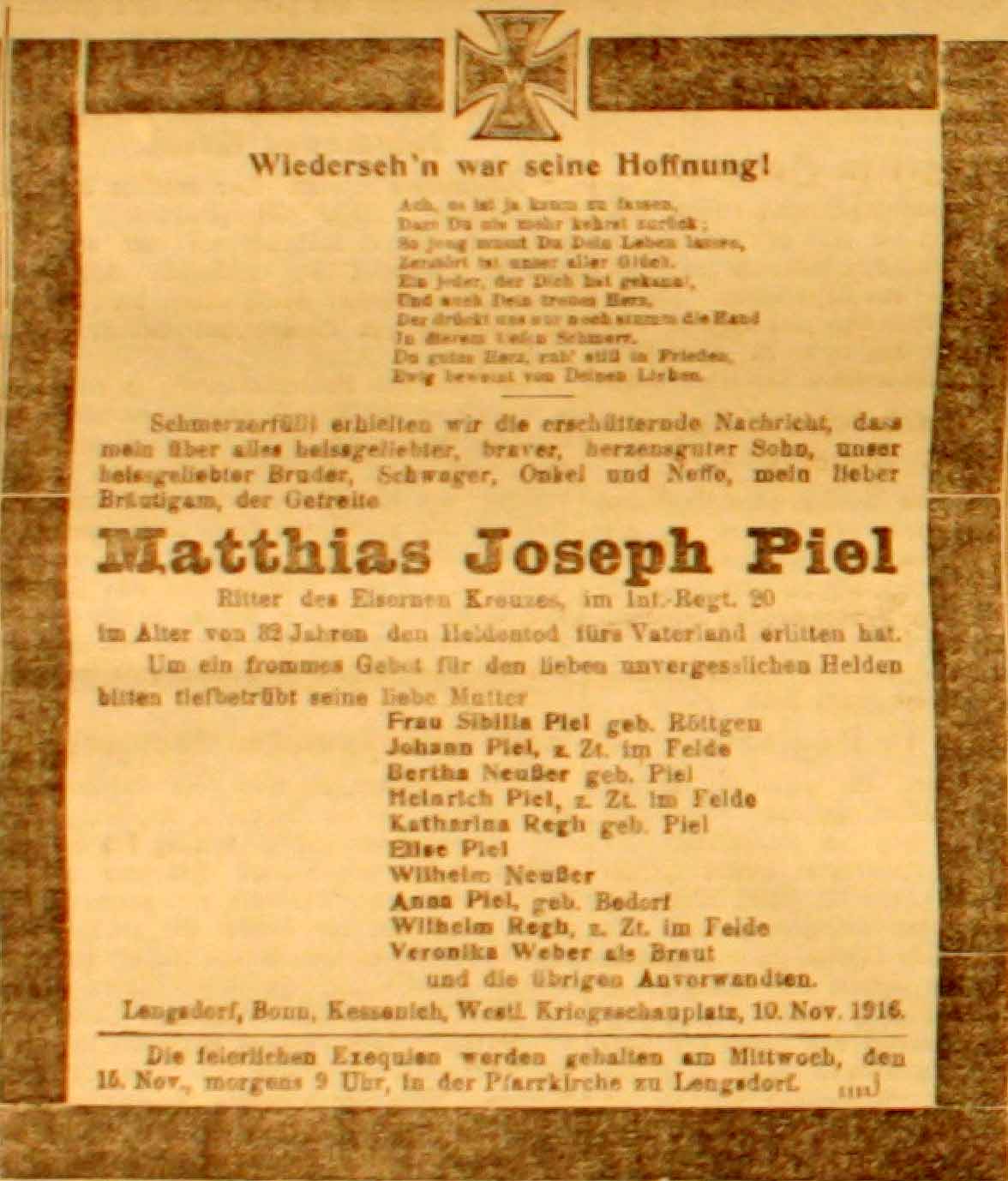 Anzeige in der Deutschen Reichs-Zeitung vom 12. November 1916