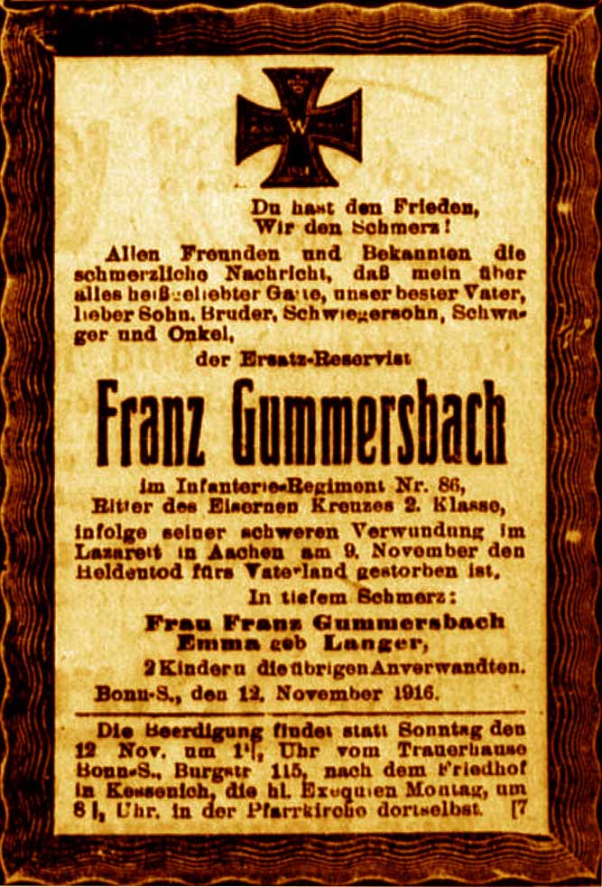 Anzeige im General-Anzeiger vom 12. November 1916