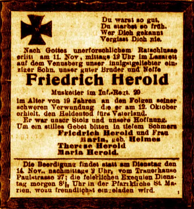 Anzeige im General-Anzeiger vom 13. November 1916