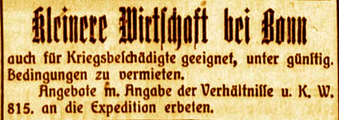 Anzeige im General-Anzeiger vom 14. November 1916