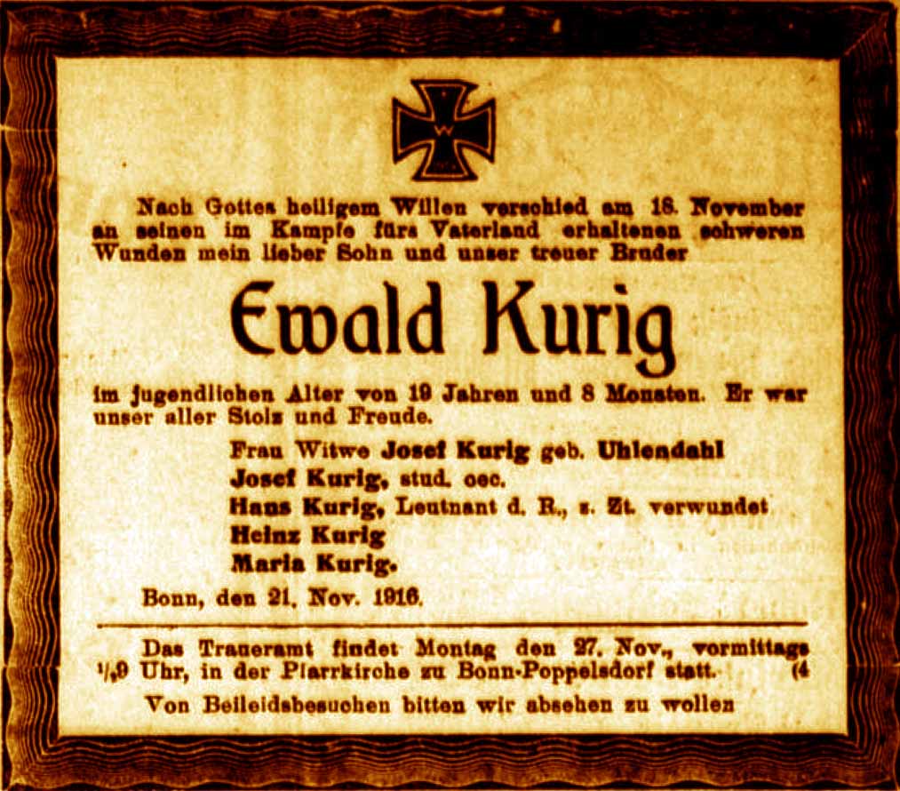 Anzeige im General-Anzeiger vom 23. November 1916
