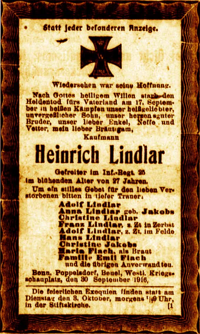 Anzeige im General-Anzeiger vom 2. Oktober 1916