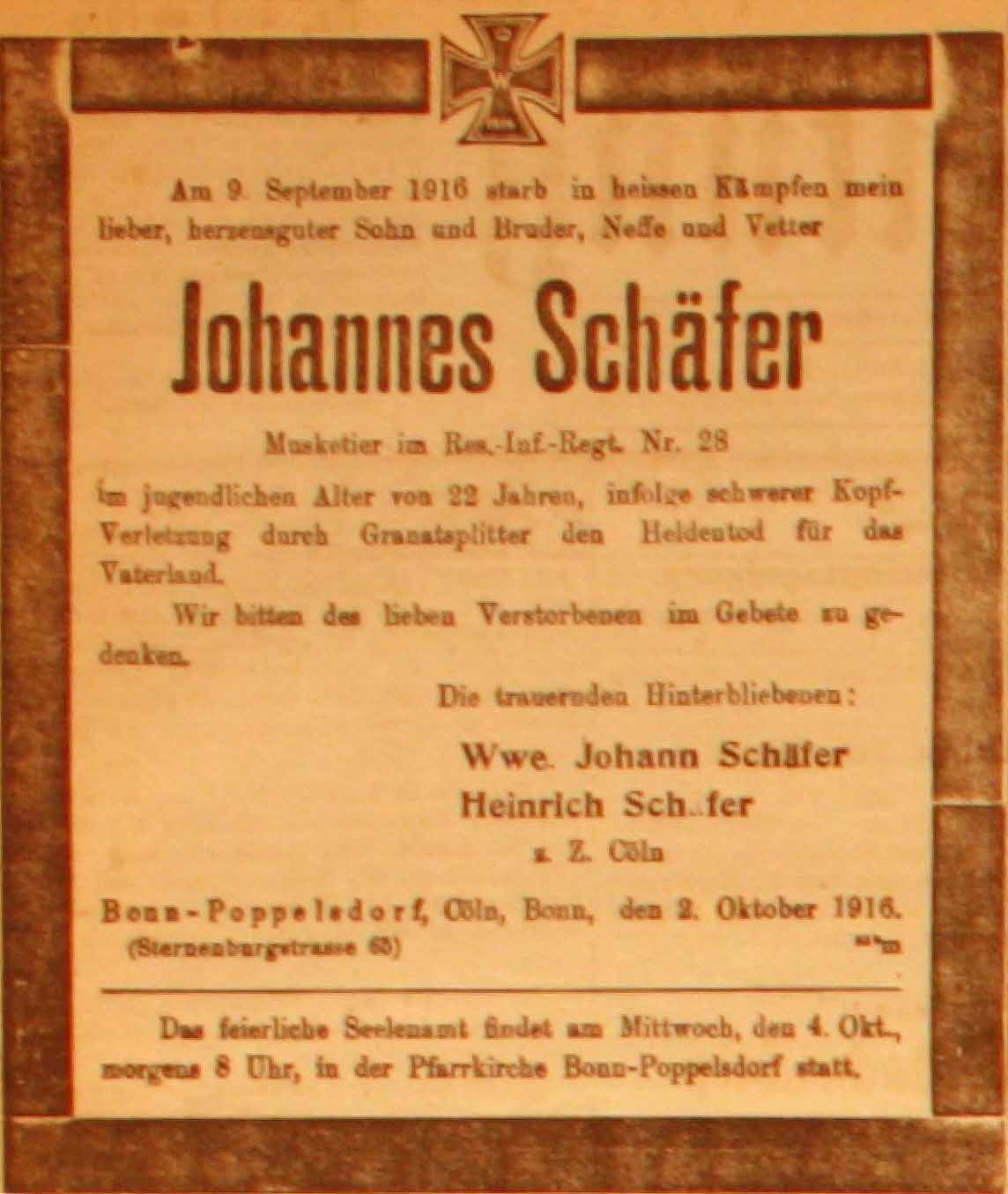 Anzeige in der Deutschen Reichs-Zeitung vom 3. Oktober 1916