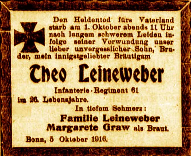 Anzeige im General-Anzeiger vom 5. Oktober 1916