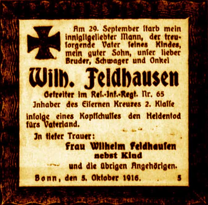 Anzeige im General-Anzeiger vom 6. Oktober 1916