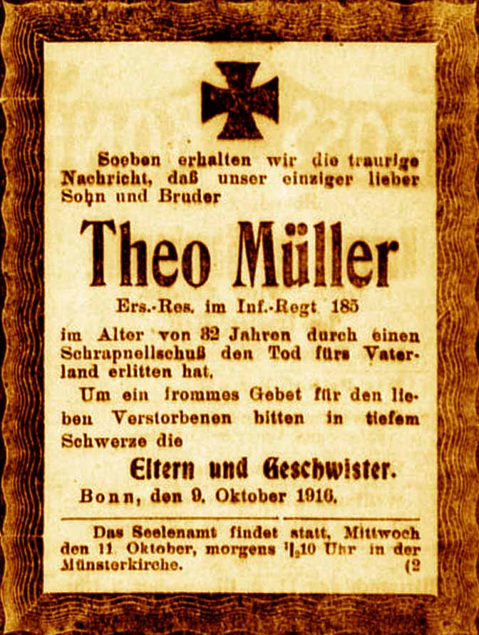 Anzeige im General-Anzeiger vom 10. Oktober 1916
