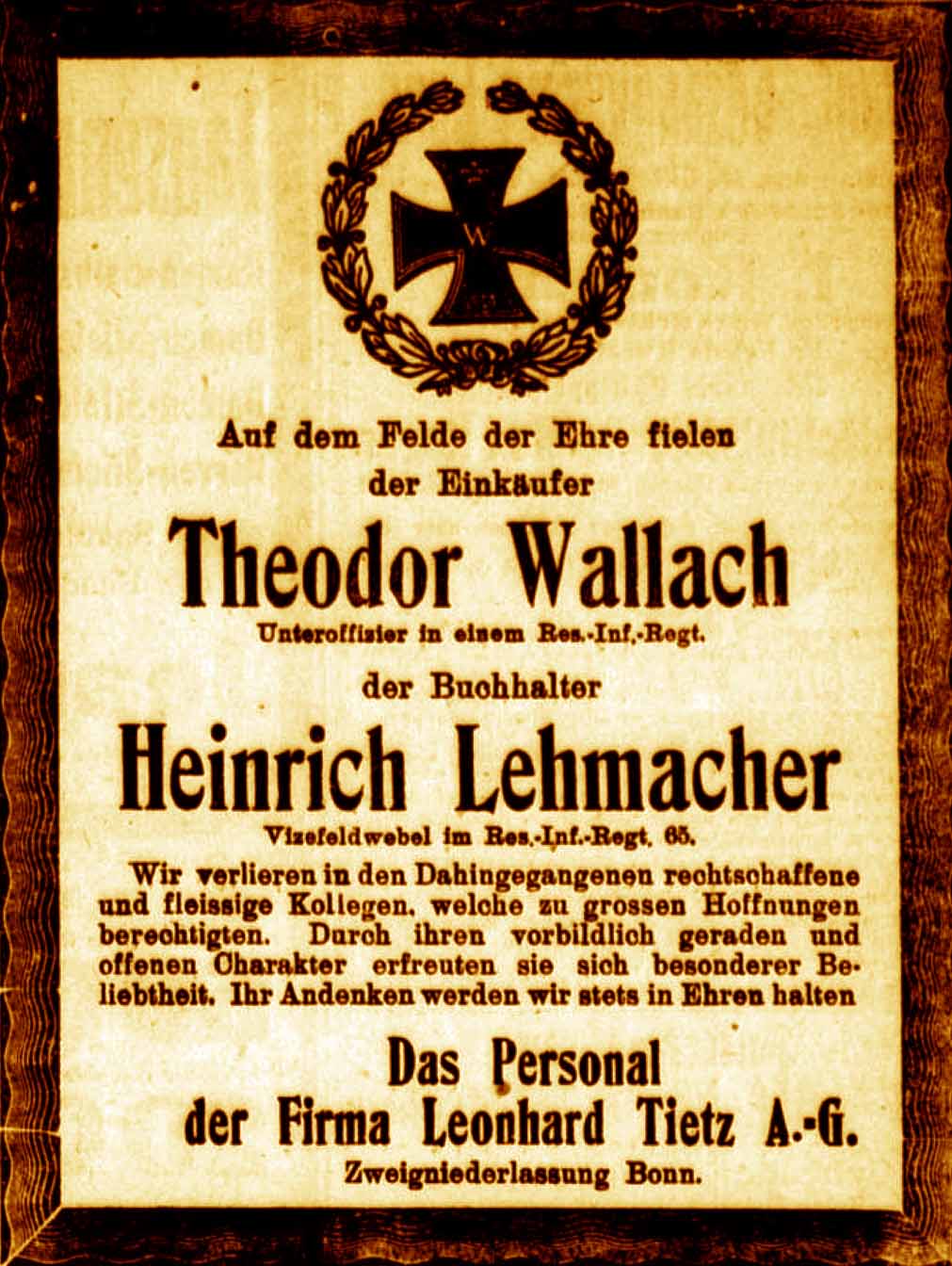 Anzeige im General-Anzeiger vom 13. Oktober 1916