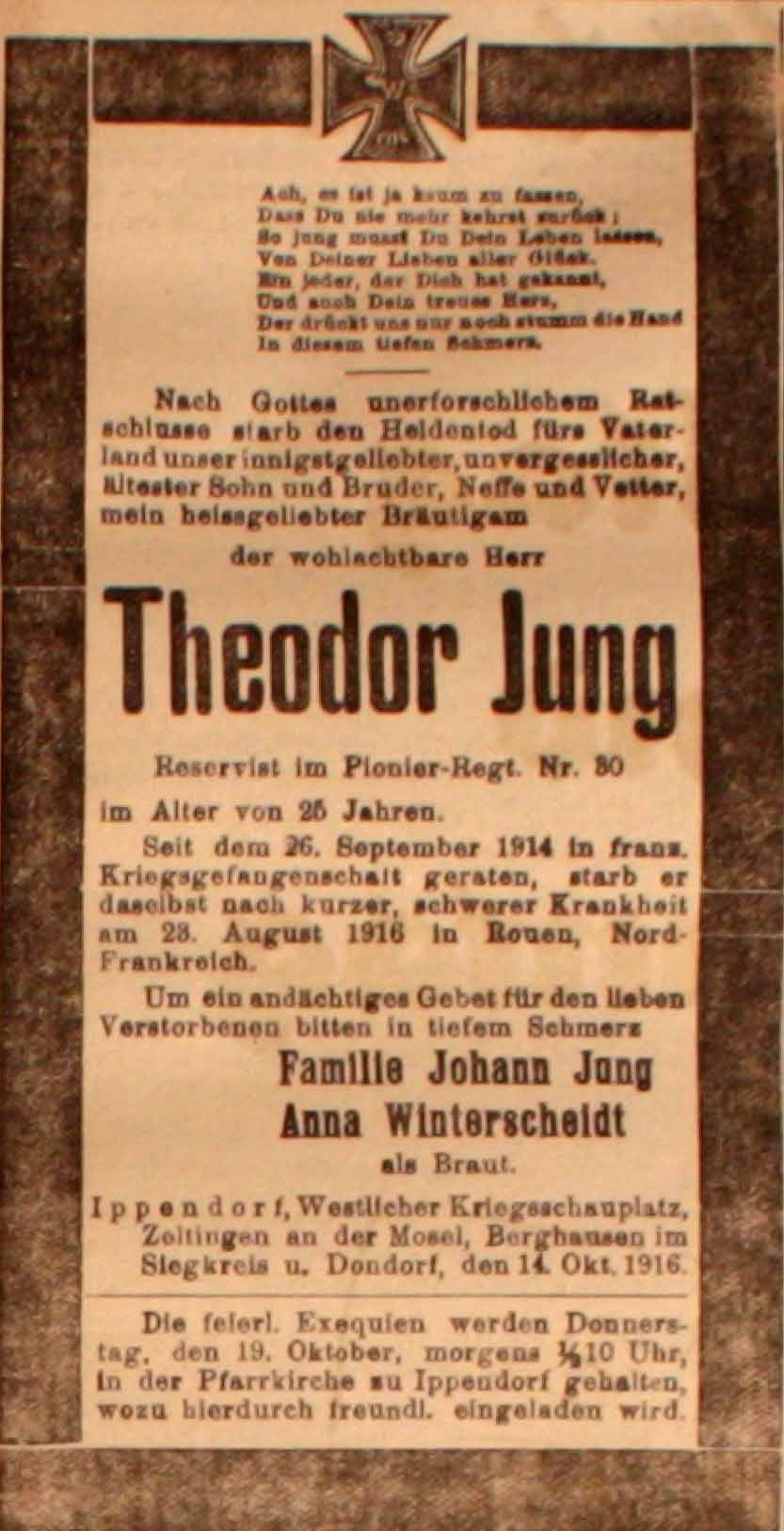 Anzeige in der Deutschen Reichs-Zeitung vom 15. Oktober 1916