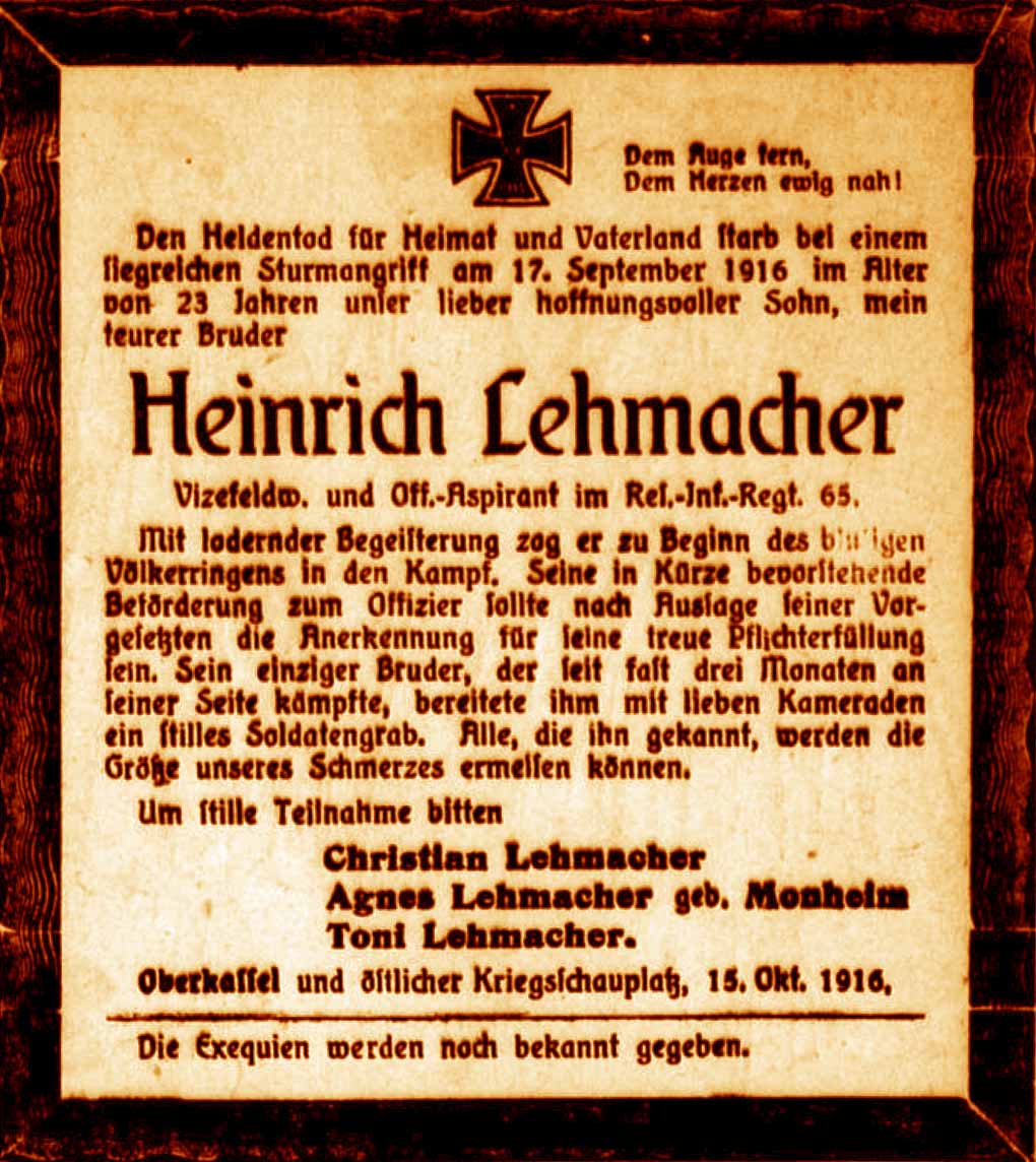 Anzeige im General-Anzeiger vom 15. Oktober 1916