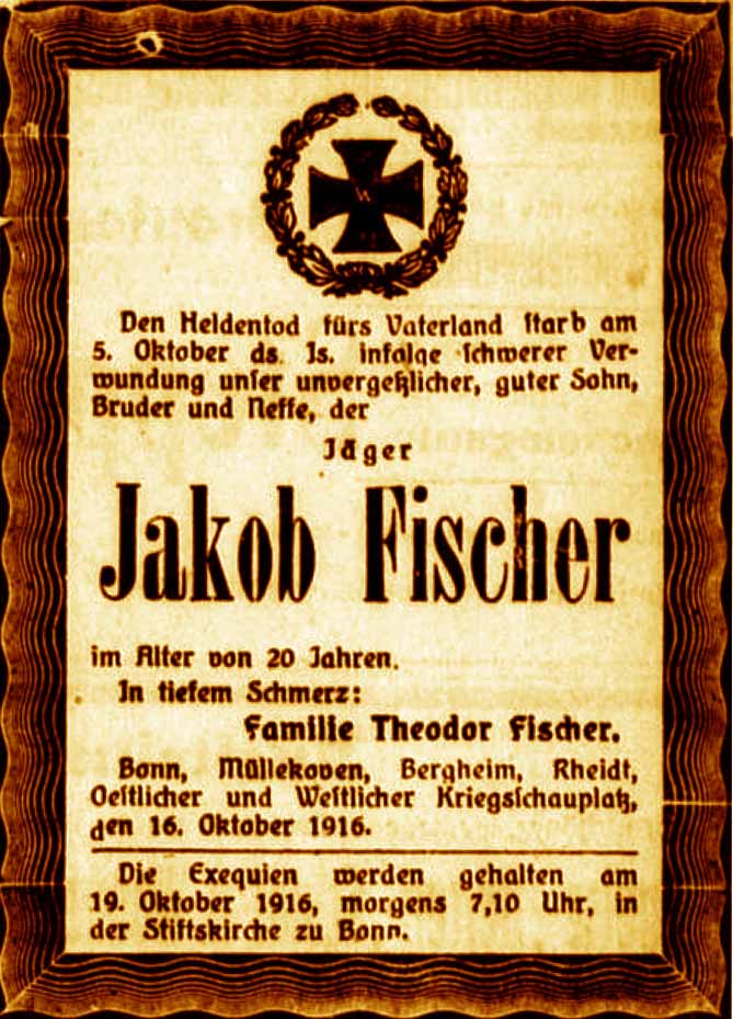 Anzeige im General-Anzeiger vom 18. Oktober 1916