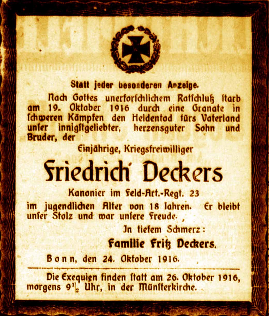 Anzeige im General-Anzeiger vom 24. Oktober 1916