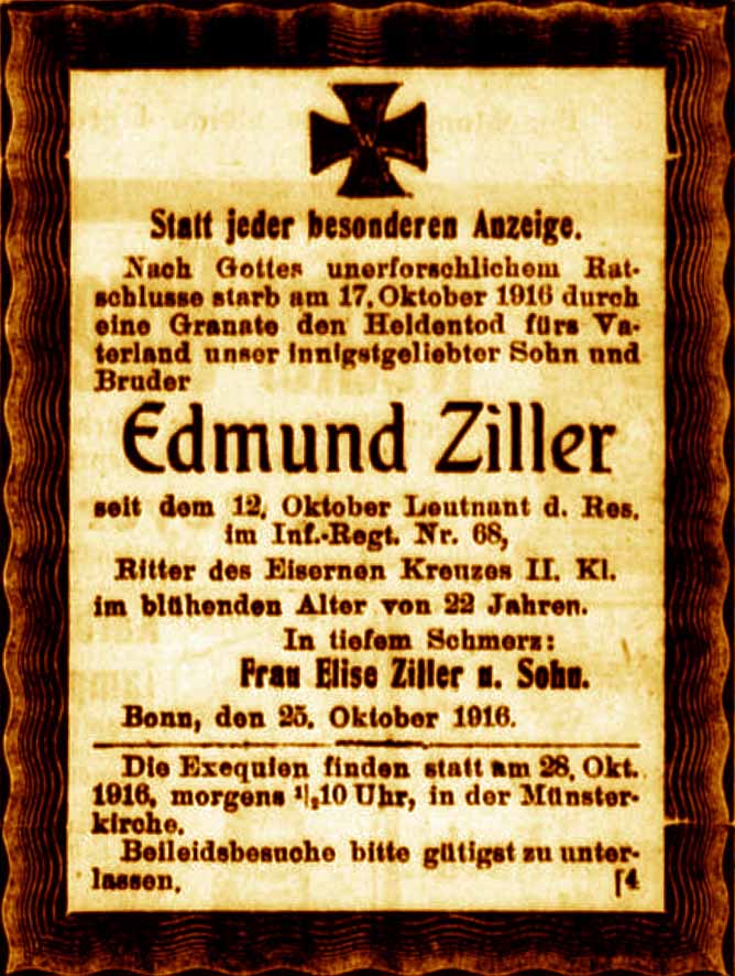 Anzeige im General-Anzeiger vom 26. Oktober 1916
