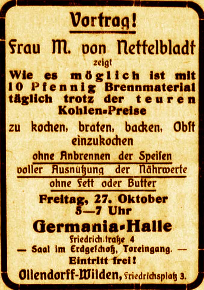 Anzeige im General-Anzeiger vom 27. Oktober 1916