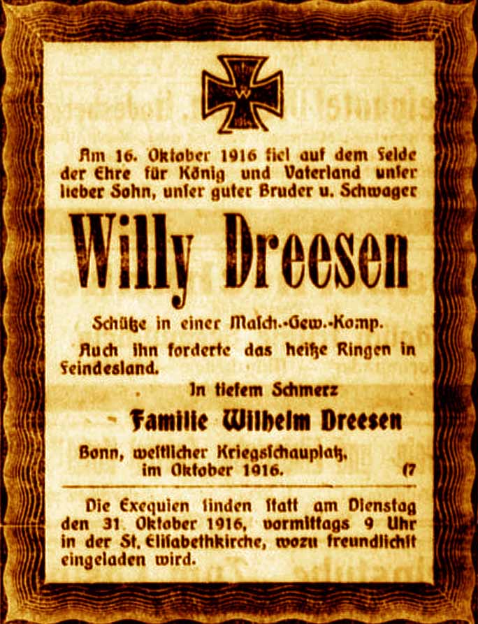 Anzeige im General-Anzeiger vom 29. Oktober 1916