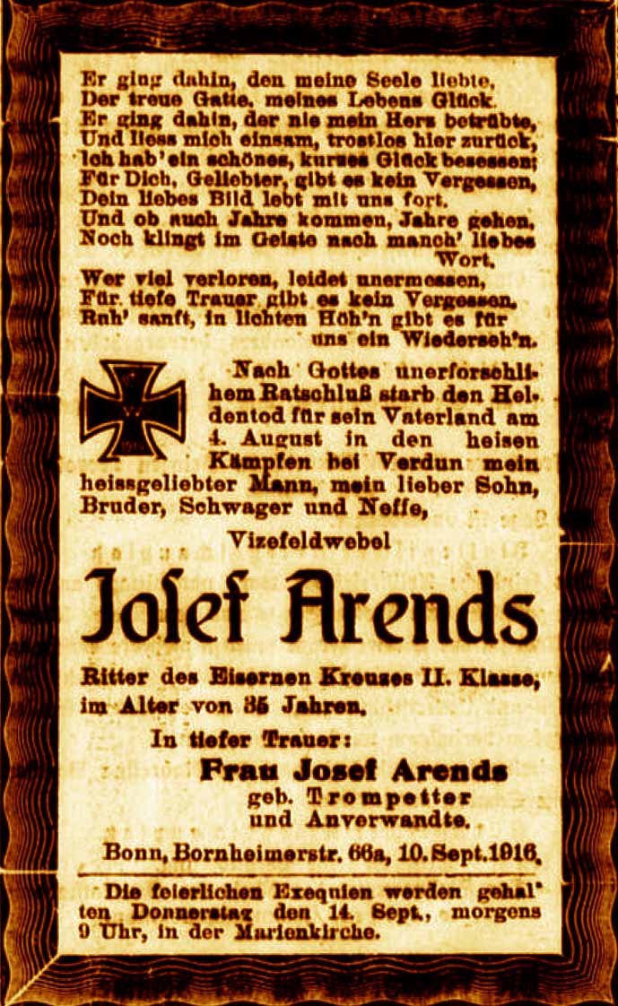 Anzeige im General-Anzeiger vom 10. September 1916