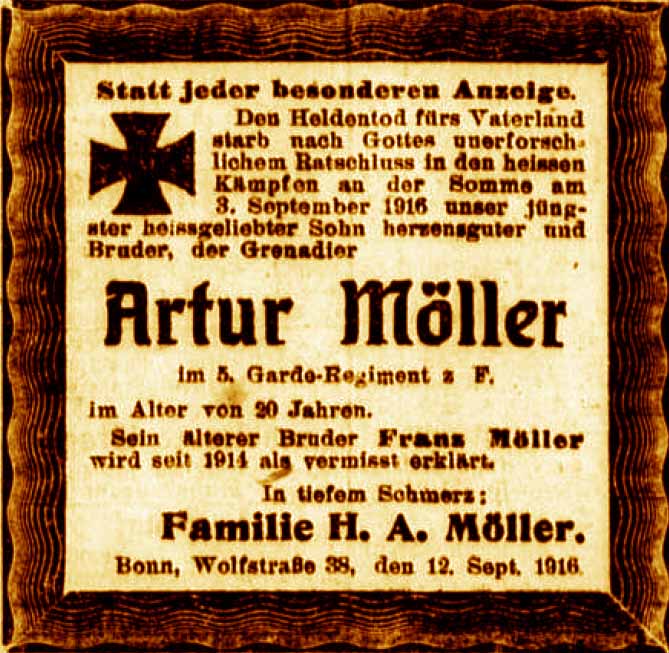 Anzeige im General-Anzeiger vom 12. September 1916
