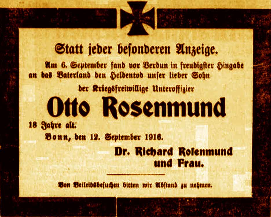 Anzeige in der Bonner Zeitung vom 13. September 1916