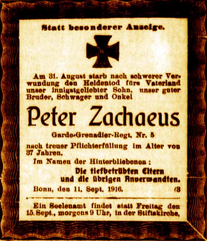 Anzeige im General-Anzeiger vom 13. September 1916